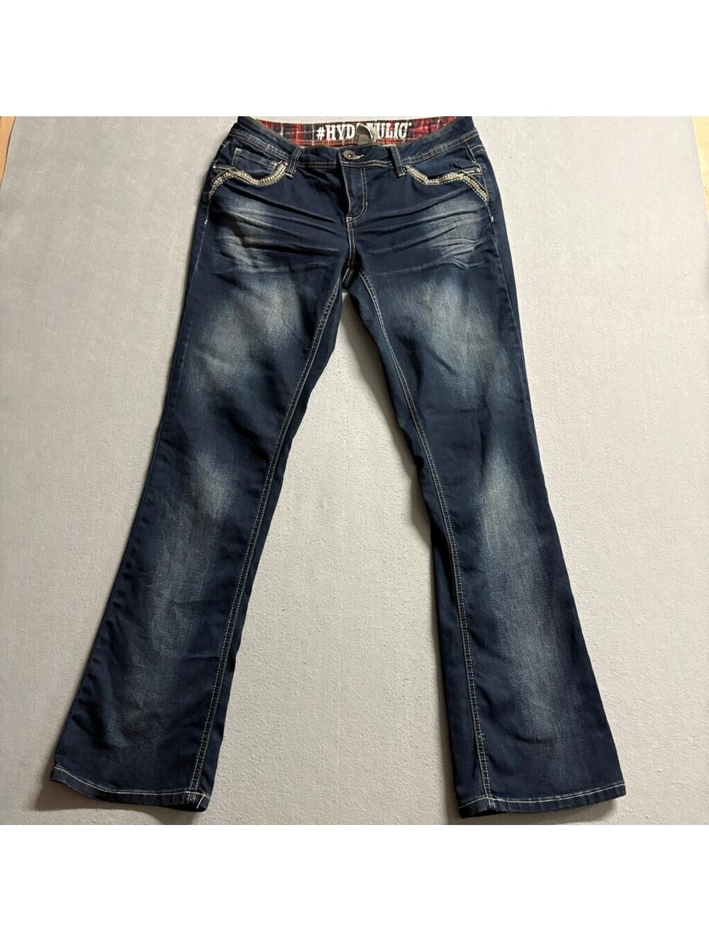 Hydraulic Jeans Womens 13/14 Dark Wash Bootcut Embroidered Flap Pocket Stretch